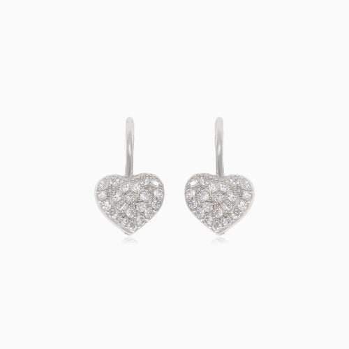 Silver drop earrings with cubic zirconia heart