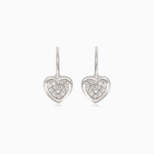 Silver earrings with heart and cubic zirconia in the middle