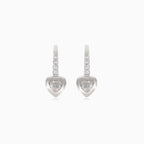 Silver earrings with zircon heart and small round zircons