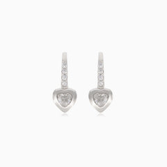 Silver earrings with zircon heart and small round zircons