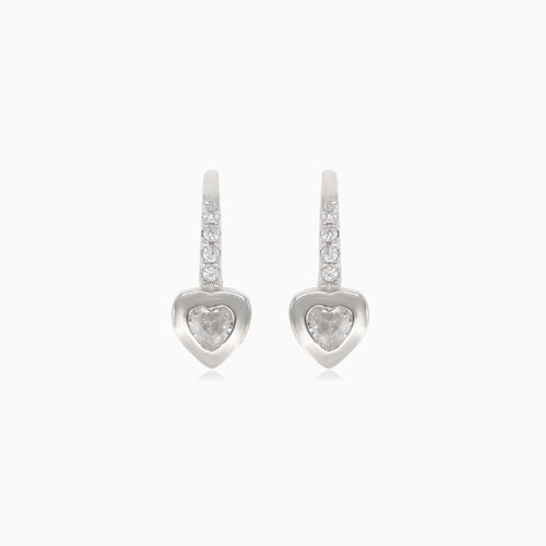 Silver earrings with zircon heart and small round zircons