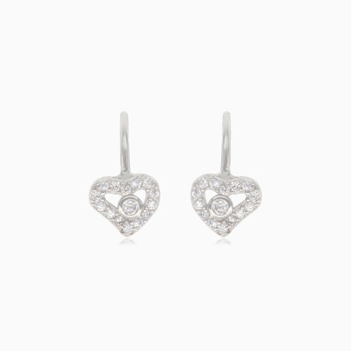 Boucles d'oreilles en argent avec cœur et pierre au centre