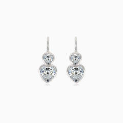Boucles d'oreilles en argent avec deux cœurs en zirconium cubique