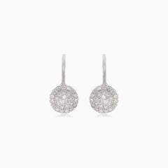 Silver drop earrings with small round cubic zirconia