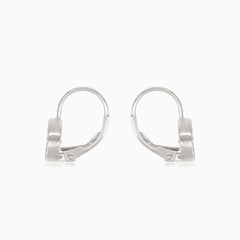 Silver halo drop earrings with round cubic zirconia