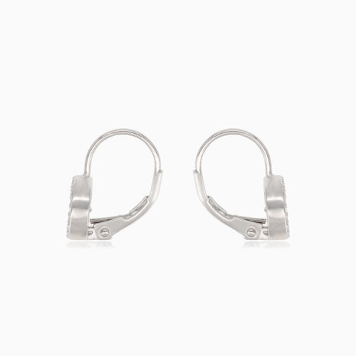 Silver halo drop earrings with round cubic zirconia