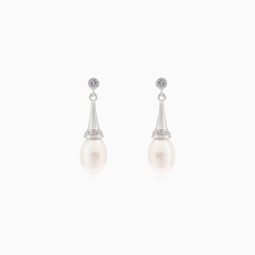 Boucles d'oreilles en argent avec perle et zirconium cubique
