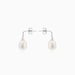 Boucles d'oreilles en argent avec perle et motif feuille