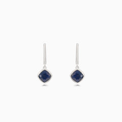 Silver earrings with synthetic sapphire square