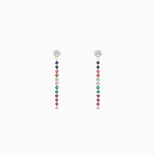 Stříbrné visací náušnice s barevnými syntetickými kameny