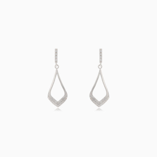 Silver dangle stud earrings with cubic zirconia