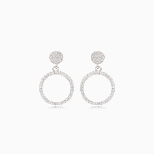 Silver stud earrings dangling zirconia circle