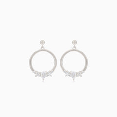 Silver stud earrings dangling circle with decoration