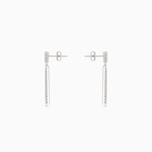 Silver bar dangle stud earrings with cubic zirconia