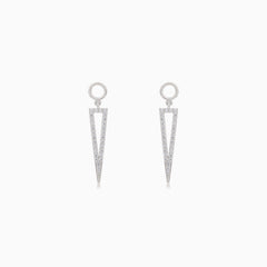 Silver dangle cubic zirconia triangular stud earrings