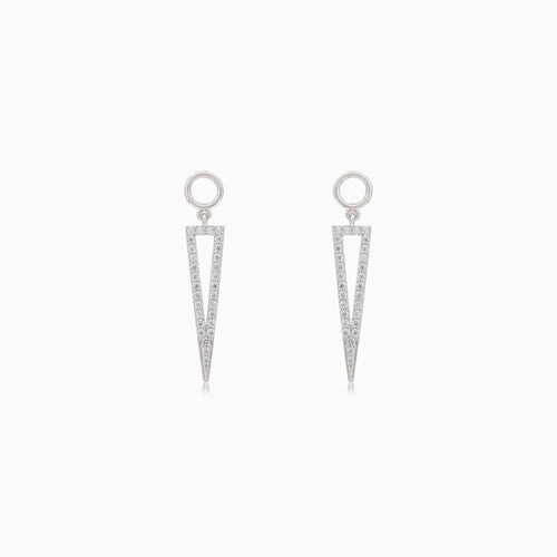 Silver dangle cubic zirconia triangular stud earrings