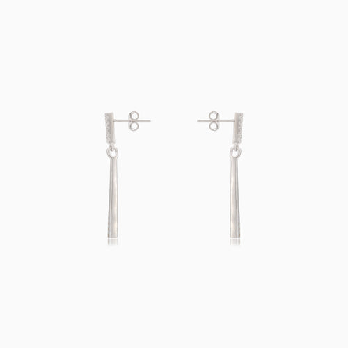 Silver bar stud earrings with cubic zirconia
