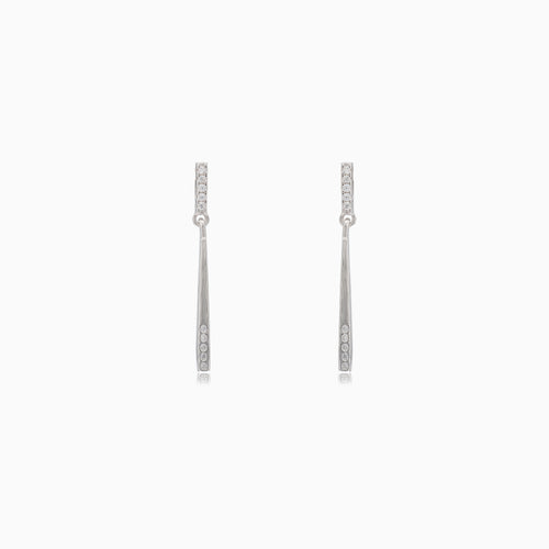 Silver bar stud earrings with cubic zirconia