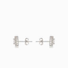 Silver halo earrings with oval cubic zirconia