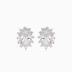 Silver halo earrings with oval cubic zirconia
