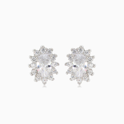 Pendientes de plata con halo y circonita cúbica ovalada