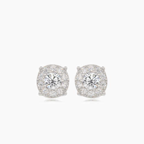 Pendientes de botón redondos de plata con circonita cúbica