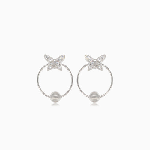 Stříbrné  kruhové náušnice s motýlkem