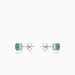 Puces en argent avec émeraude synthétique ronde