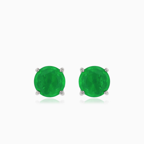 Silver stud earrings with round synthetic emerald