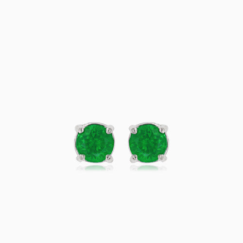 Silver small stud earrings with synthetic emerald