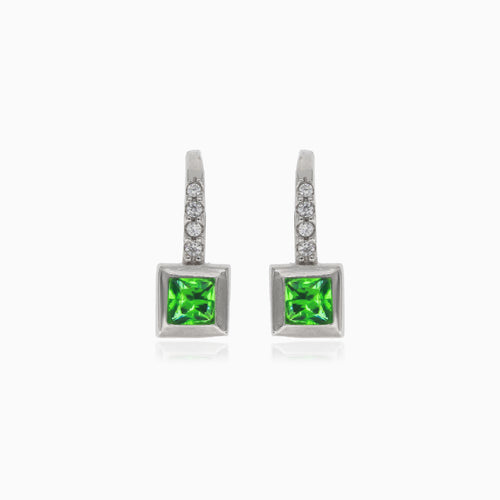 Pendientes de plata con esmeralda sintética cuadrada