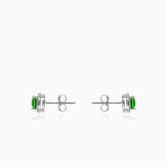 Silver stud earrings with square synthetic emerald