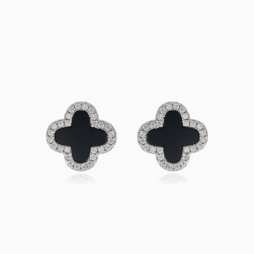 Stříbrné náušnice se čtyřlístkem a onyxem