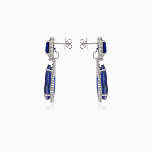 Stříbrné safírové náušnice se čtvercem a kapkou