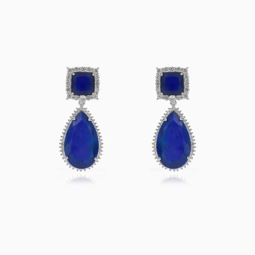 Stříbrné safírové náušnice se čtvercem a kapkou