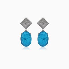 Stříbrné turmalínové náušnice s kubickým zirkonem ve tvaru kosočtverce