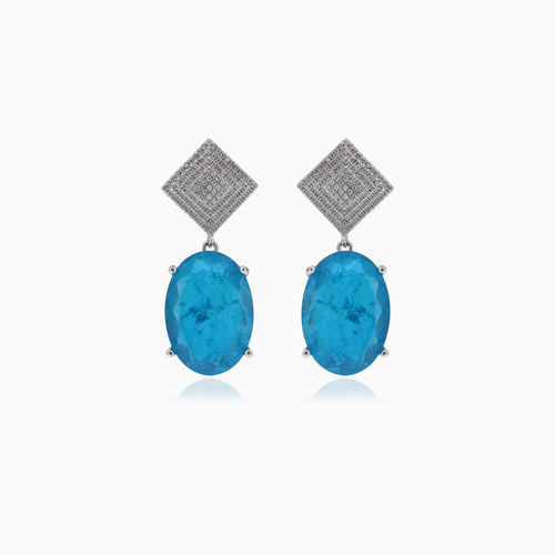 Stříbrné turmalínové náušnice s kubickým zirkonem ve tvaru kosočtverce