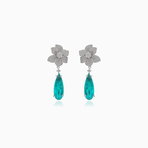 Boucles d'oreilles en argent avec tourmaline et fleur