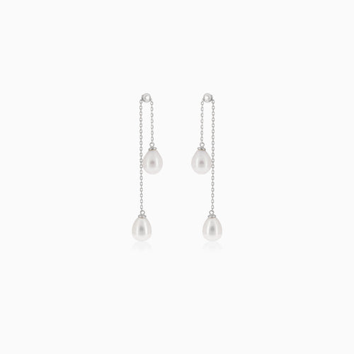 Stříbrné visací náušnice s perlami