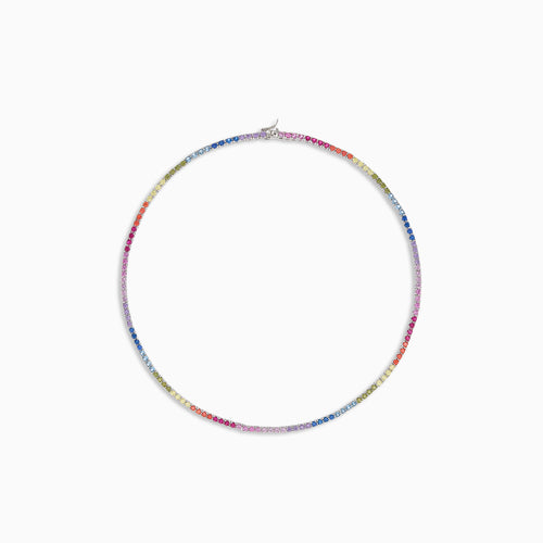 Stříbrný náhrdelník s různobarevnými drahokamy