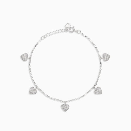 Bracelet de cheville en argent avec charms en forme de cœur