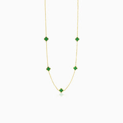 Elegant green agate clover leaf necklace