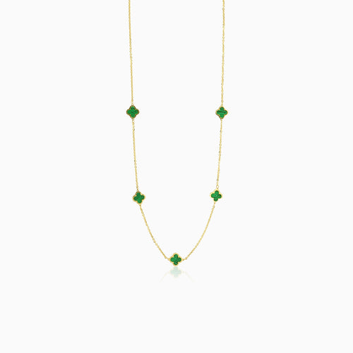 Elegant green agate clover leaf necklace