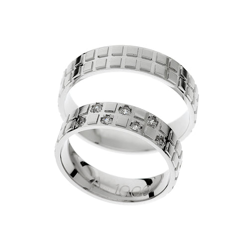 Bague de mariage élégante en or blanc avec motif carré