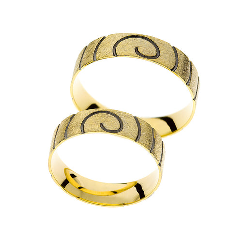 Bague de mariage en or jaune à finition mate avec lignes noires