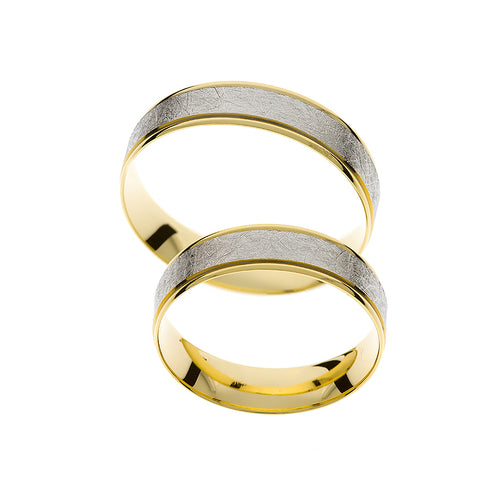 Hochglanzpolierter Trauring aus Gelb- und mattiertem Weißgold
