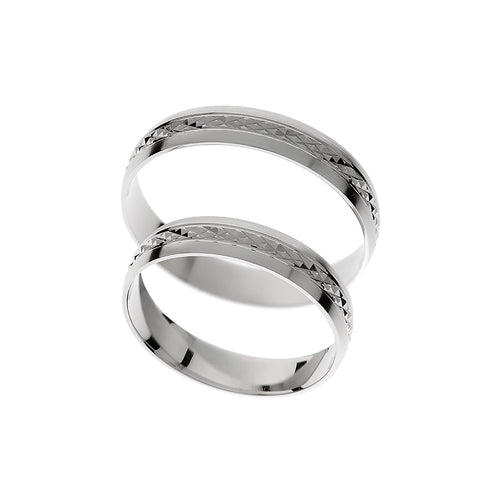 Bague de fiançailles en or blanc avec technique de gravure unique