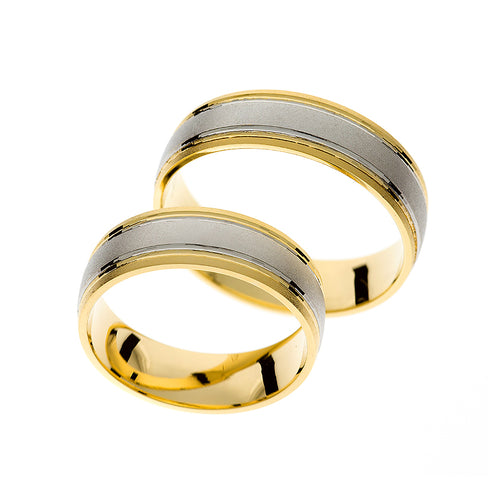 Anillo de boda grueso y redondeado en oro amarillo y blanco