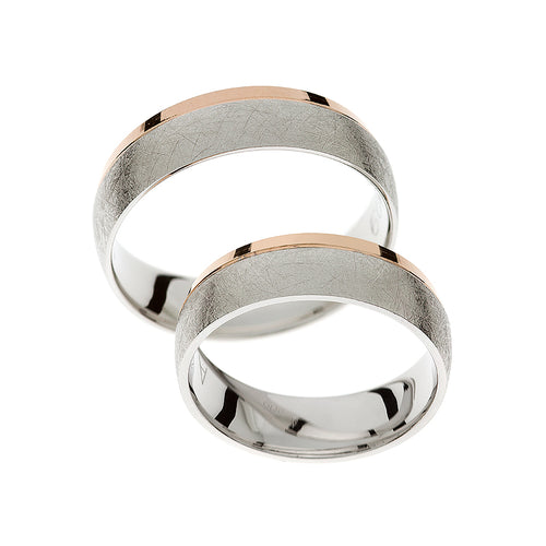 Anillo de boda grueso en oro blanco y rosa