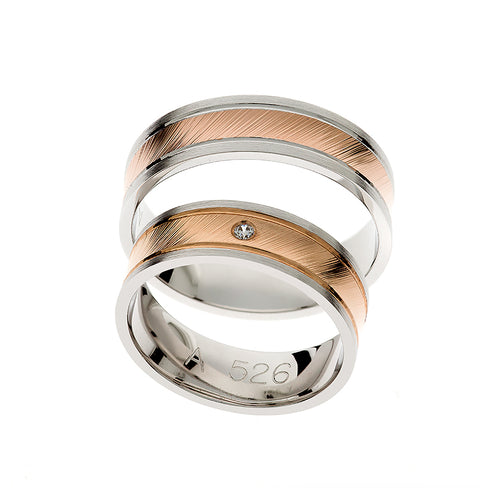 Elegante anillo de boda grueso de oro blanco y rosa